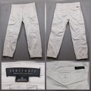 Sanctuary Standard Surplus Cargo Jogger Pants Womens 30 White Cotton Stretch EUC
